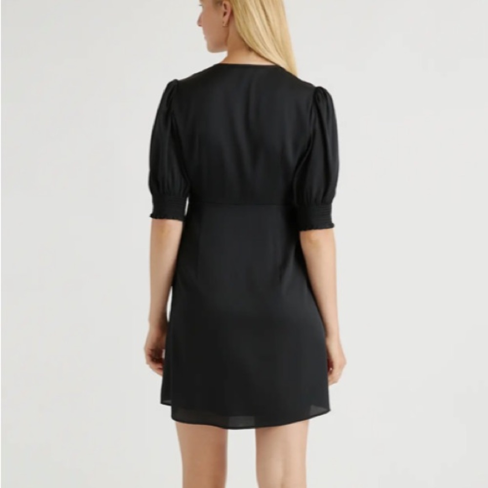 NEW Quince Washable Stretch Silk Puff Sleeve Mini Dress Black Satin Size XL - Picture 4 of 12